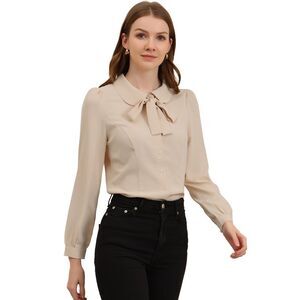 Allegra K Women's Cream Bow Tie Blouse new